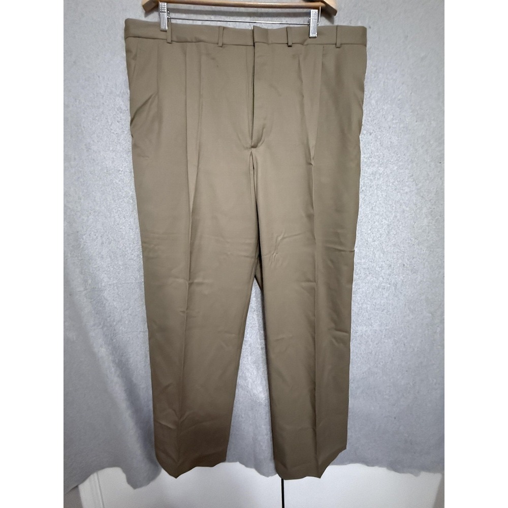 Lands' End Dress Pants Mens 44x34 Beige Wool Classic Fit Pleated Long Big Tall